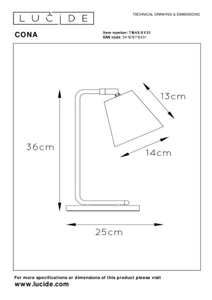 Lucide CONA - Tischlampe - 1xE14 - Weiß - TECHNISCH